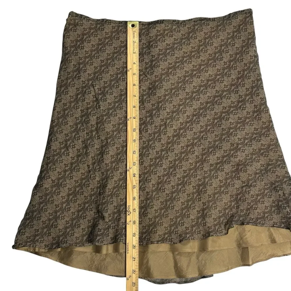 VTG ALLISON TAYLOR Womens Sz 14 A-line Slip Skirt Nude Neutral Lace Print Midi - Picture 5 of 8